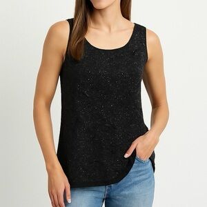 Cocomo Tank Sleeveless Tunic Silver Fleck Holiday Mini Floral Print in Black M